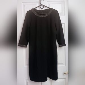 Elegant Black Shift Dress with Embellished Neckline  Sz 14P